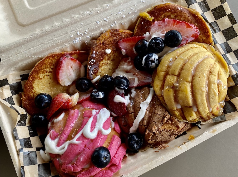 The tricolor concha French toast is an especially Instagrammable menu item. 