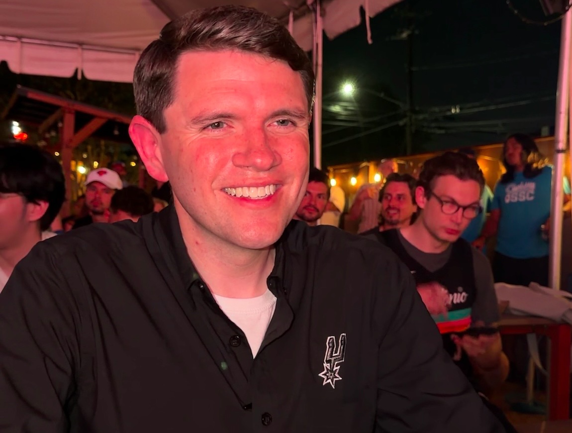 U.S. Senate candidate James Talarico predicts Spurs in 7 during Austin watch party